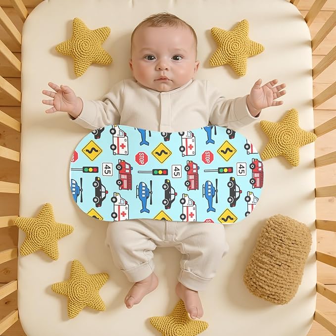 4 Pack Blue Burp Cloths Baby for Boys Girls,Soft Cotton,Traffic Car Theme Design,Super Absorbent Burping Clothes Burp Rags for Newborn,Machine Washable and Reusable Baby Spit-Up Cloths,20x10inches
