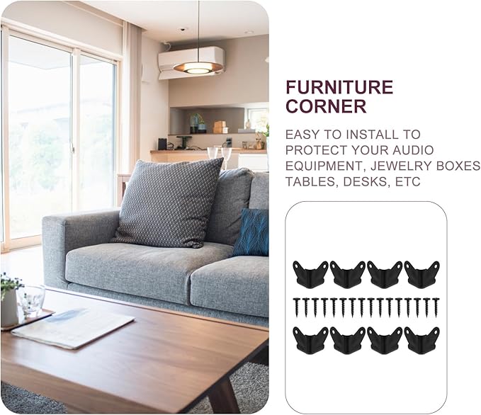 FOMIYES Black Iron Speaker Corner Protectors, 8pcs Metal Box Corner Guards for Furniture, 1.96x1.57x1.57inch, Anti-Collision and Anti-Skid, Includes Screws