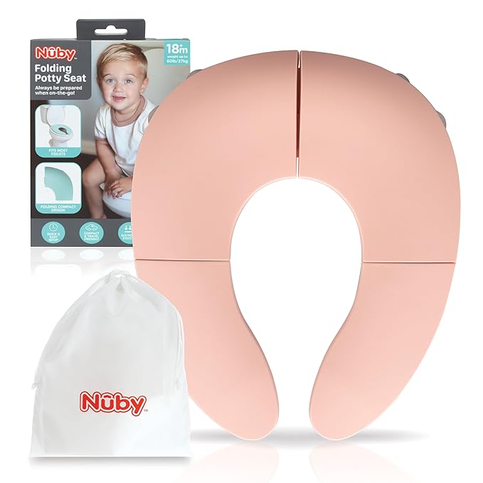 Nuby Folding Potty Seat and Bag - Toddler Travel Essential - Travel Toilet Seat for Toddlers 18+ Months - Pink