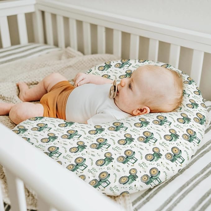 Watercolor Green Tractors Baby Nursing Pillow Covers for Boy Girl Farm Tractors Boho Leaves Nursery Feeding Pillowcase for Breastfeeding Pillows Farm Life Soft Stretchy Slipcovers for Newborn Infant