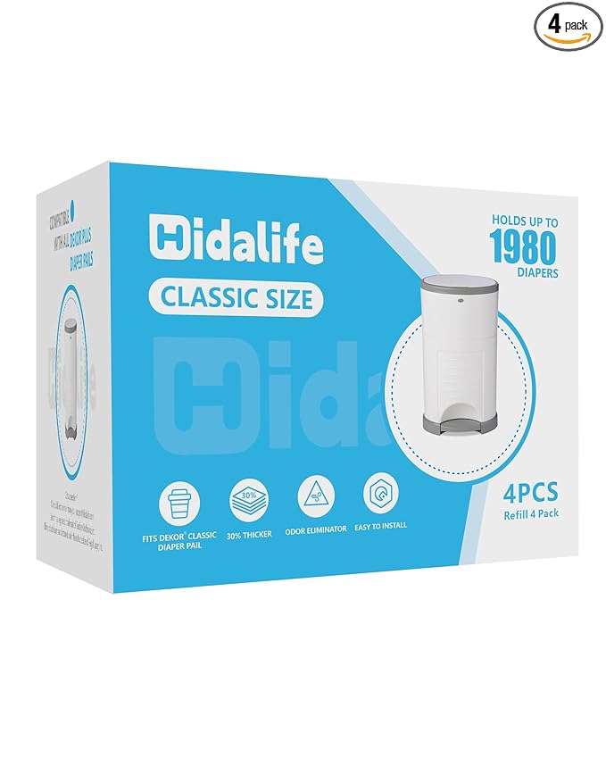 HIDALIFE Refills Compatible with Dekor Classic Diaper Pails, Disposable Diaper Trash Bags, Extra Thick Diaper Pail Refill Liners, Hold Up to 1980 Diapers (4 Pack)