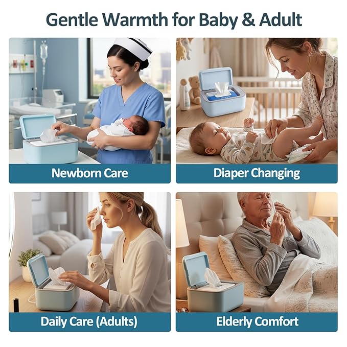 Wipe Warmer for Babies, Adult, Adjustable Temperature, Silent Heating, Large Wipe Holder with Constant Warmth –Blue