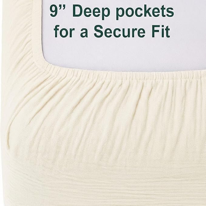 2 Pack Muslin Crib Sheets for Boys & Girl- Neutral Breathable Cotton Crib Mattress Sheets Fitted for Standard 28"x 52"- Nursery Décor Ivory & Emerald Green