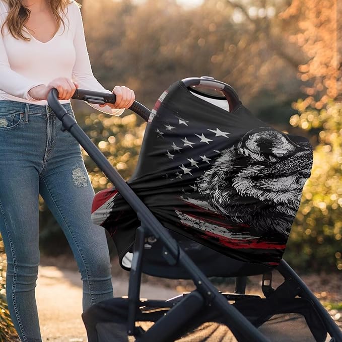 Belidome Wolf American Flag Nursing Cover Up for Breastfeeding 4th of July Baby Boy Carseat Canopy Patriotic Nursing Shawl