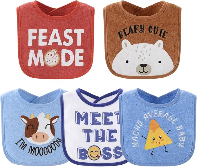 The Peanutshell Baby Boy Terry Bibs Set of 10-100% Cotton, Soft, Absorbent Baby Bibs, Toddler Boy Set, Newborn & Infant Bib - Oh Boy!