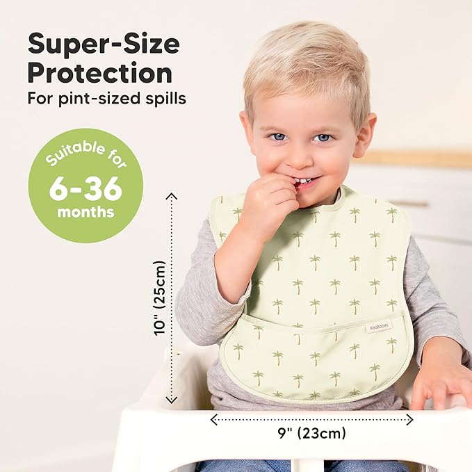 KeaBabies 3-Pack Waterproof Baby Bibs for Eating - Lightweight Toddler Feeding Bibs with Large Food Catcher, Mess Proof, Food-Grade Baby Eating Essentials, Easy to Put On & Clean (Roarsome)