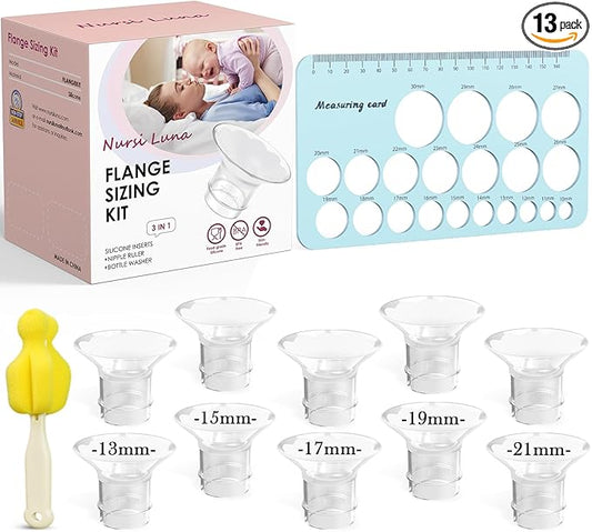 Flange Sizing Kit 3-in-1 with 13/15/17/19/21mm for 24mm Electric Breast Pump Flanges/Shields, 10PCS Soft Silicone Flange Inserts for More Comfortable Pumping, BPA-Free, Essential for Moms