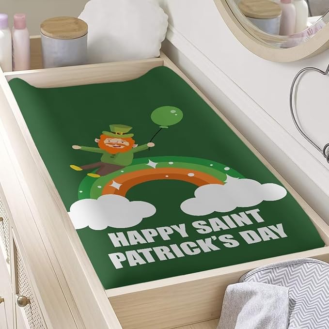 Man Rainbow Changing Pad Cover Soft Diaper Changing Mat Cover for Baby Stretchy Universal Tray Table Mat St. Patrick's Day Table Sheets