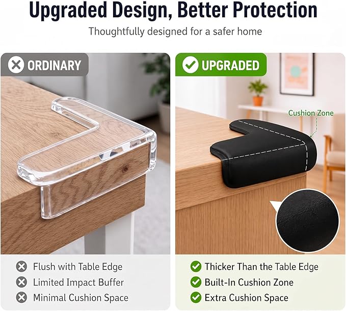 Corner Protector for Baby, 12 Pack EVA Foam Baby Proofing Corner Guards, Soft L-Shaped Furniture Edge Protectors for Tables and Sharp Corners, Tear-Resistant Updated Design, Black