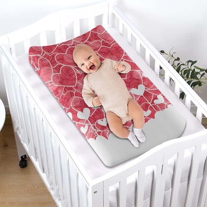 Heart Valentine Changing Table Cover for Boys Girls Waterproof Breathable Sheet Crib Mat Stain Resistant Table Sheets Stretchy Diaper Changing Cover