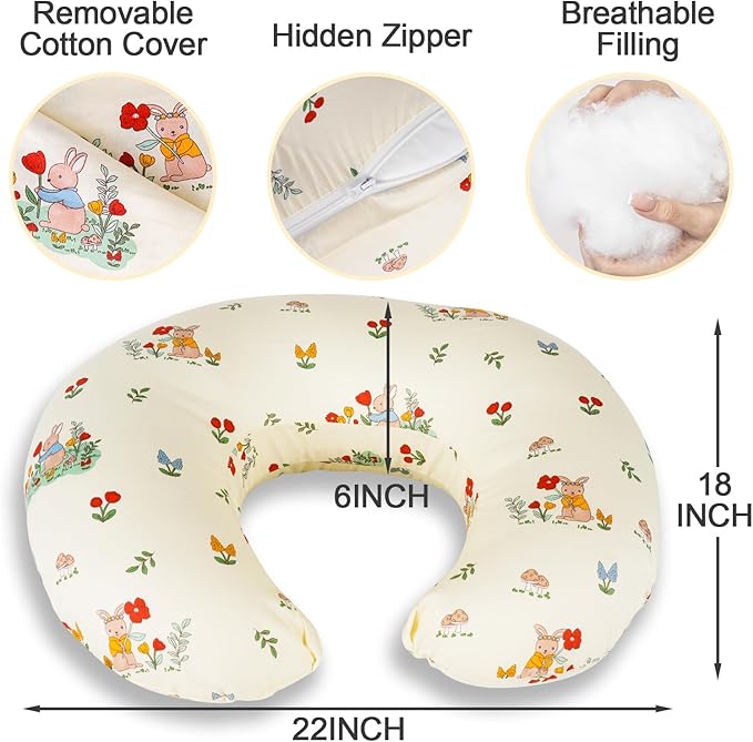 x-vesolje Nursing Pillow, Breastfeeding Pillow with Removable Cover, Ergonomic Breast Feeding Pillow, Baby Feeding Support Pillow for Mom Easier Breastfeeding- Original Size/Bunny