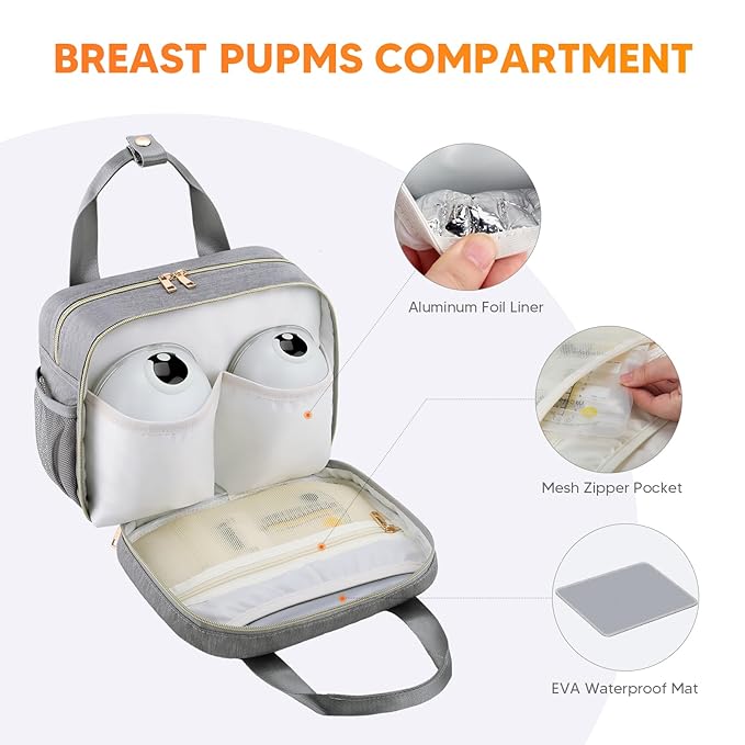 PIIOSER Breastmilk Cooler Travel Bag with Ice Pack, Compatible with Wearable Breast Pumps & Accessories - Portable Hands Free Breast Pump Carrying Case for Nursing & Working Moms, Grey