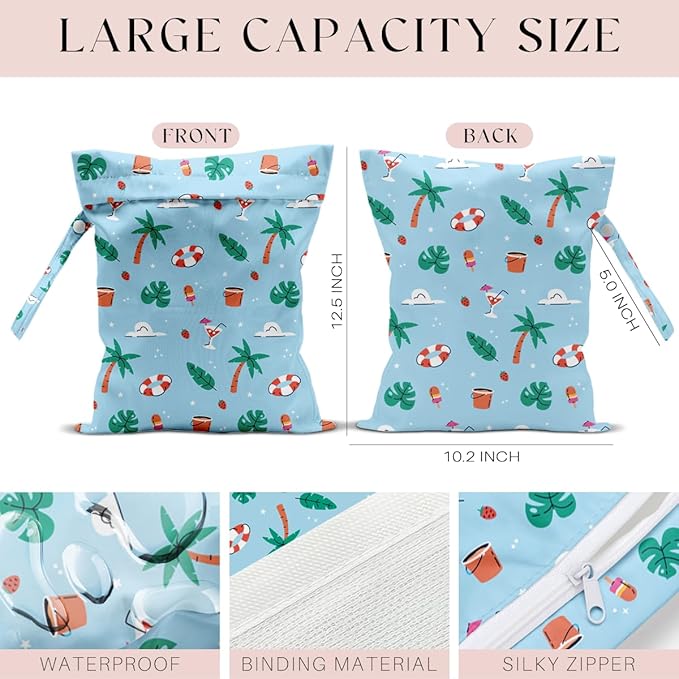 Wet Bag, Wet Dry Bag, Waterproof Swim Bags, Machine Washable Reusable Bags for Beach, Pool, Diapers, and Dirty Yoga Gym Clothes(Summer Beach Pattern