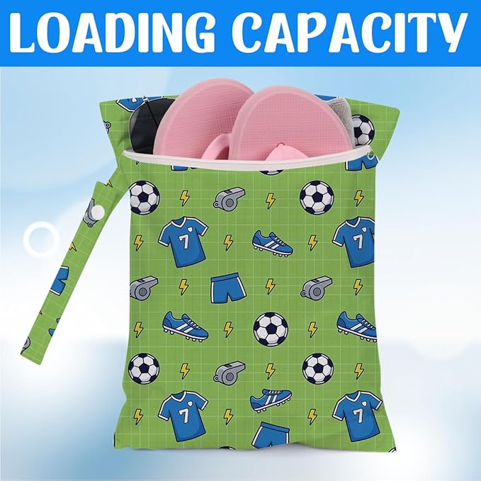 Soccer Wet Dry Wet Bag for Swimsuit Towel Baby Travel Cloth Diapers Beach Gym Toiletries Makeup Storage Bag Summer Vacation Essential Holiday Soccer Coach Team Gifts Game Day Party