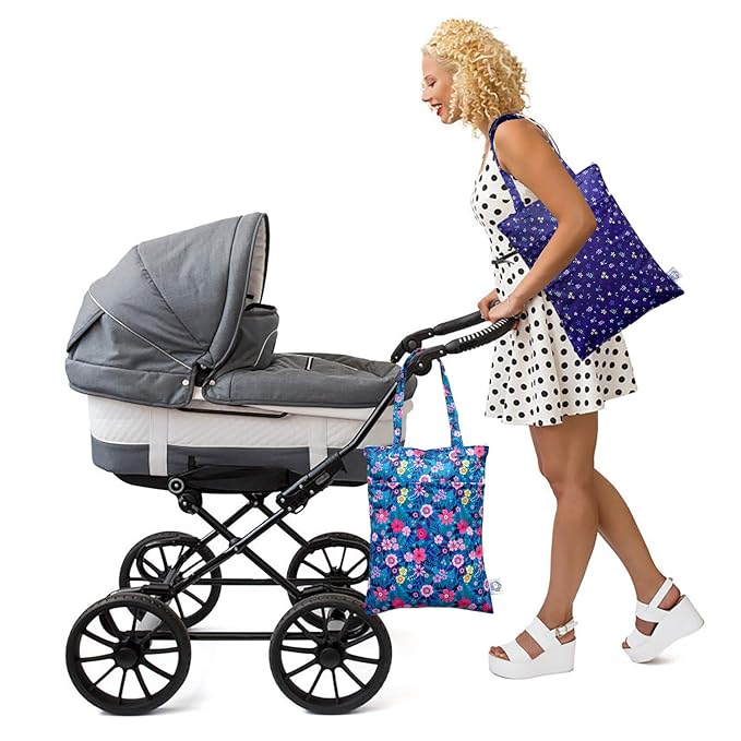 FLOCK THREE 2pcs Wet Dry Bag Waterproof Tote Reusable Wet Clothes Baby Diapers Stroller Swimsuit Travel Small Larger Electronics Toiletries Pouch Flower