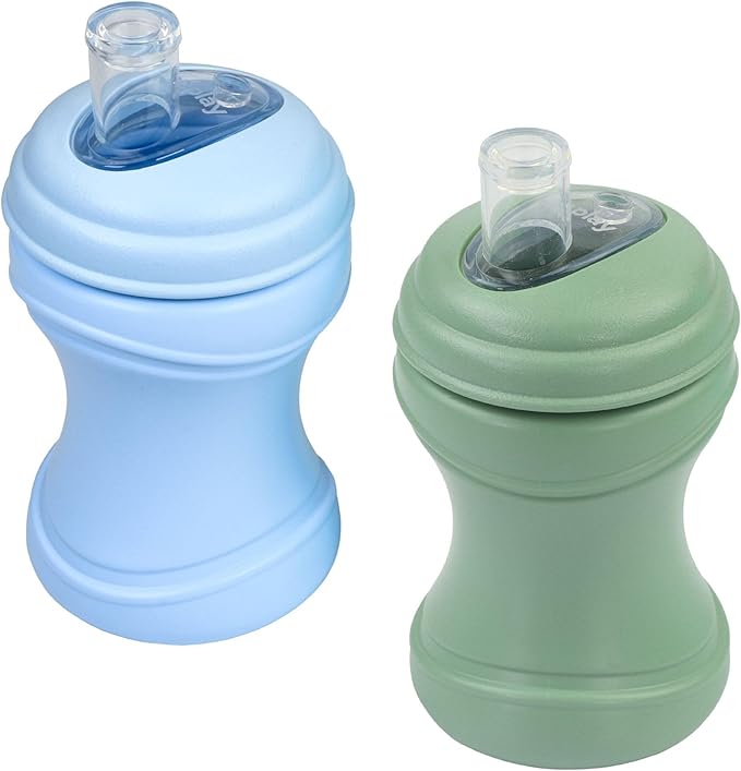 Re-Play Transition Sippy Cups for 1 Year-Old - Medical Grade Silicone Soft Spout & Travel Lid, Easy to Hold Hourglass Shape, Made in USA - 8 Oz. - Set of 2 - Ice Blue/Sage