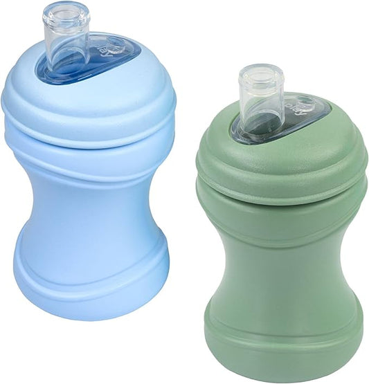 Re-Play Transition Sippy Cups for 1 Year-Old - Medical Grade Silicone Soft Spout & Travel Lid, Easy to Hold Hourglass Shape, Made in USA - 8 Oz. - Set of 2 - Ice Blue/Sage