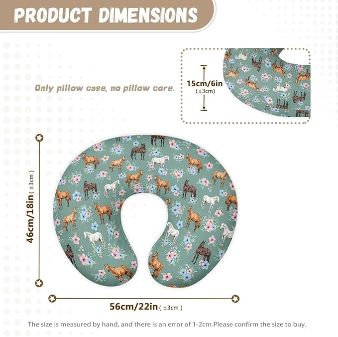 Floral Horse Feeding Pillow Cover Breastfeeding Pillow Slipcover for Newborn Girls Boys Soft Nursing Pillow Case Skin-Friendly U-Shaped Hidden Zipper Design