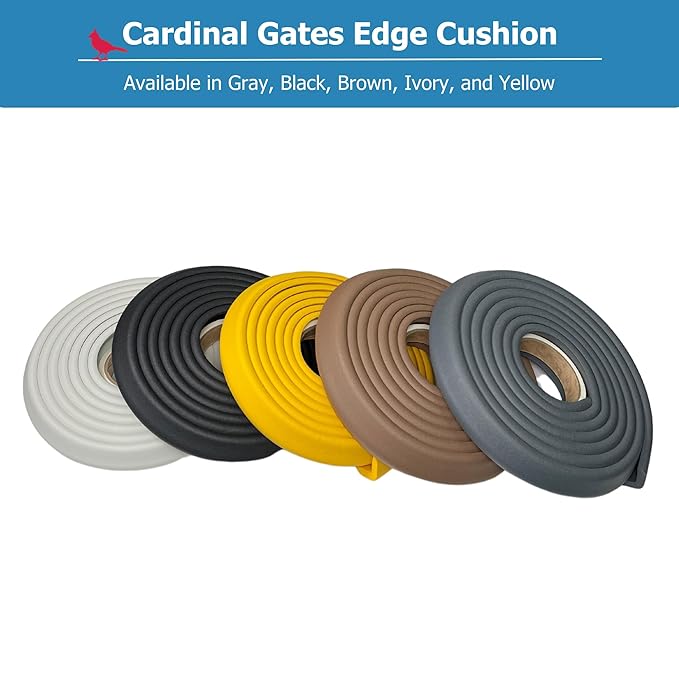 Cardinal Gates EC Edge Cushion for Baby Proofing - Edge Corner Protector Soft Foam Strip for Baby Safety – Guard Against Child Injury on Desk, Table, Bed - 12 Feet of Padding - Made in USA – Black