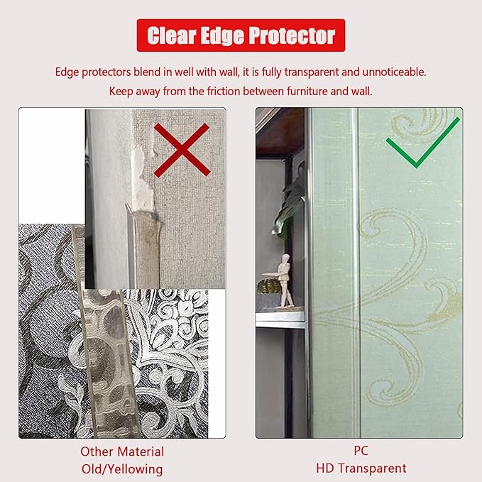 Wall Corner Protector - 2PCS, 16" x3/4" - Self Adhesive Clear Corner Protectors for Walls, Cabinet Doors, Edge Protector Trim; Easy to Install Corner Guards for Walls (40.6cm x 2cm)