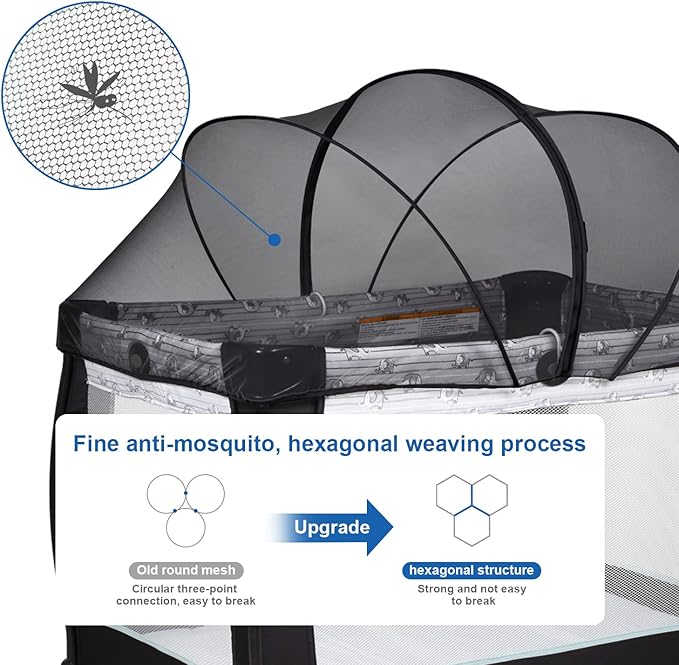 Beberoad Love Pack N Play Cover, Playpen Mosquito Net Cover with 2-Way Zipper (Black)