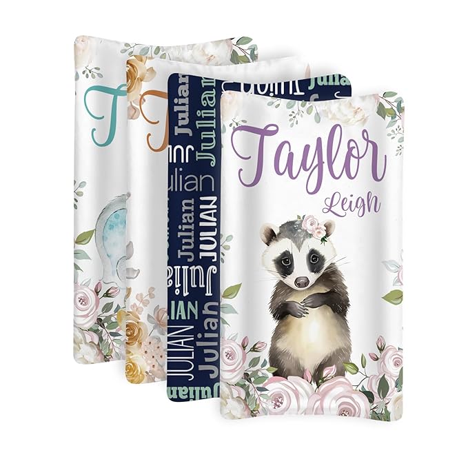 Custom Changing Pad Cover Set - Jersey Knit Comfy CozyUltra Soft Unisex Diaper Changing Table Covers with Personalized Name for Baby Boys Girls - Waterproof Ultra Soft 4 Pcs Set Style01