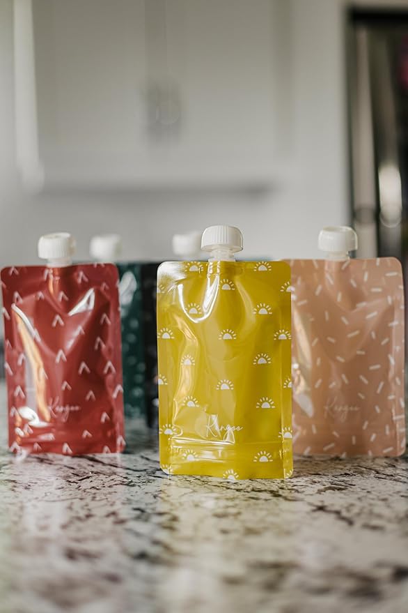 Reusable Baby Food Pouches Storage | Snacks | Purees, Apple Sauces, Smoothies | 6 Pack BPA-Free Plastic Refillable Squeeze Pouch | 5oz | Double Lock Zipper | Toddler Boho