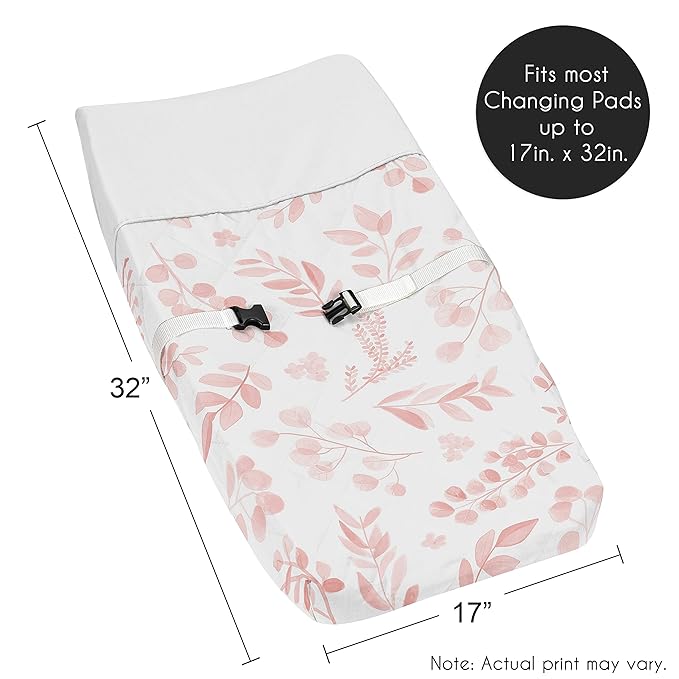 Sweet Jojo Designs Baby Changing Pad Cover (Pink and White Floral Leaf) for Girls and Boys, Infant/Newborn Diaper Change Table Mat Covers (Blush Leaves, Boho Chic, Botanical Flower, Bohemian Garden)