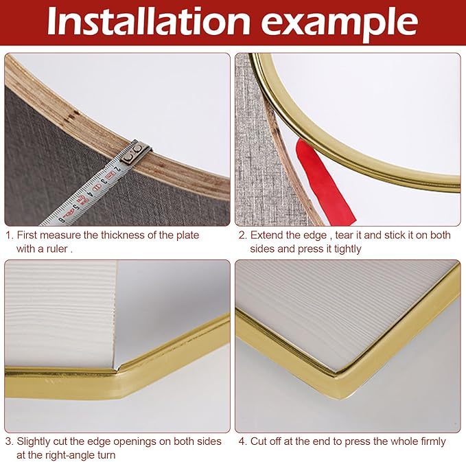 U-Shape Edge Banding, 16.4FT Veneer Edge Banding, PVC Self Adhesiv Furniture Corner Edge Strip Countertop Table Cabinets Chairs Shelves Restoration, 25MM, Gold
