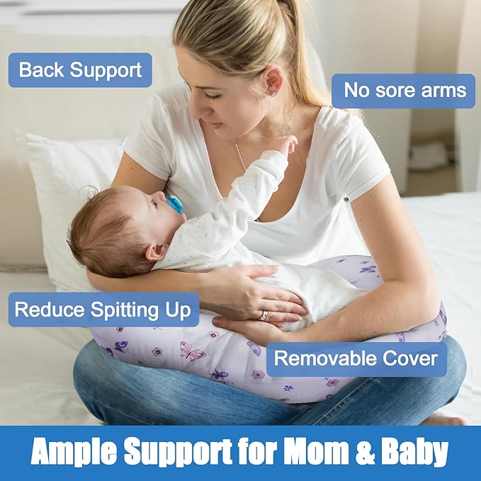 Plushii Nursing Pillow for Breastfeeding, Soft and Supportive Breastfeeding Pillow for Mom and Baby, Cute Feeding Pillow with Removable Cover for 0–12 Months, Butterfly Dreams