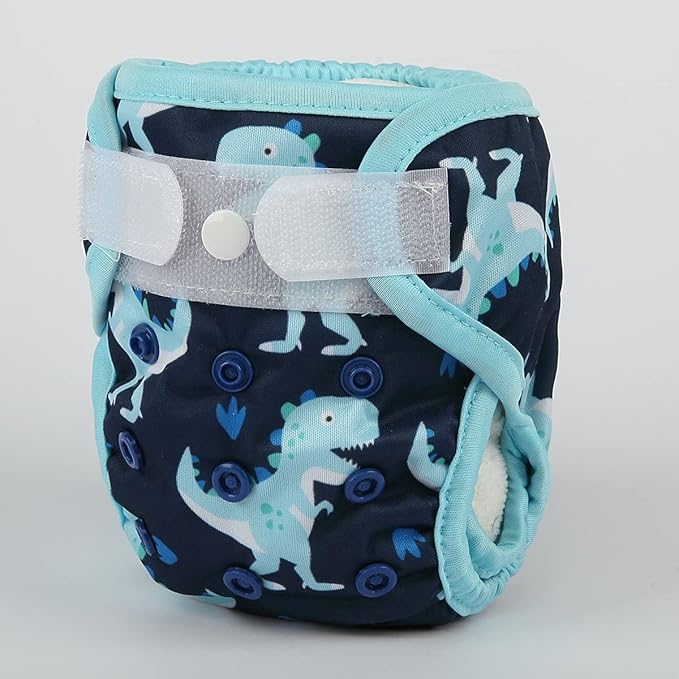 Newborn Baby Cloth Diaper Cover Nappy Hook and Loop (Blue Dinosaurs)