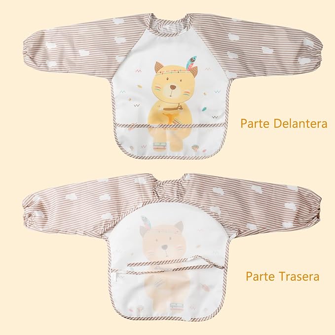Waterproof Baby Bibs, 3 Pieces Bib with Sleeves EVA Long Sleeve Bib Boys Girls 6-36 Months, Waterproof Baby Bibs for Eating, Drinking, and Playing