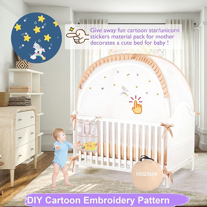 Crib Tent to Keep Baby from Climbing Out, Wonderful Stars Breathable Pop-up Mosquito Net, Protable Baby Tent, Safety Crib Net Pack and Play Bed Canopy