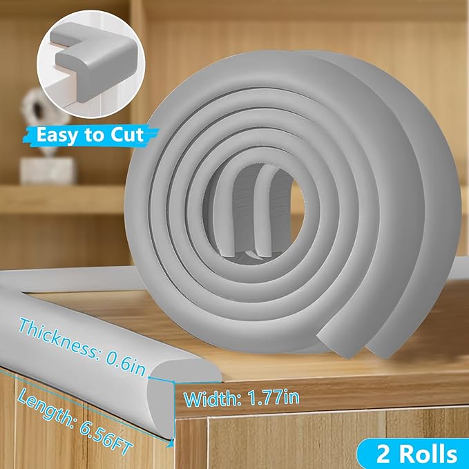 ZOMPAGO Baby Proofing Edge Protector,Foam L-Shape Self-Adhesive Corner Guards,2 Roll Baby Crib Bumper Pad,Wall & Corner Protector Baby,Foam Corner Protectors for Nursery Kitchen Fireplace Furniture