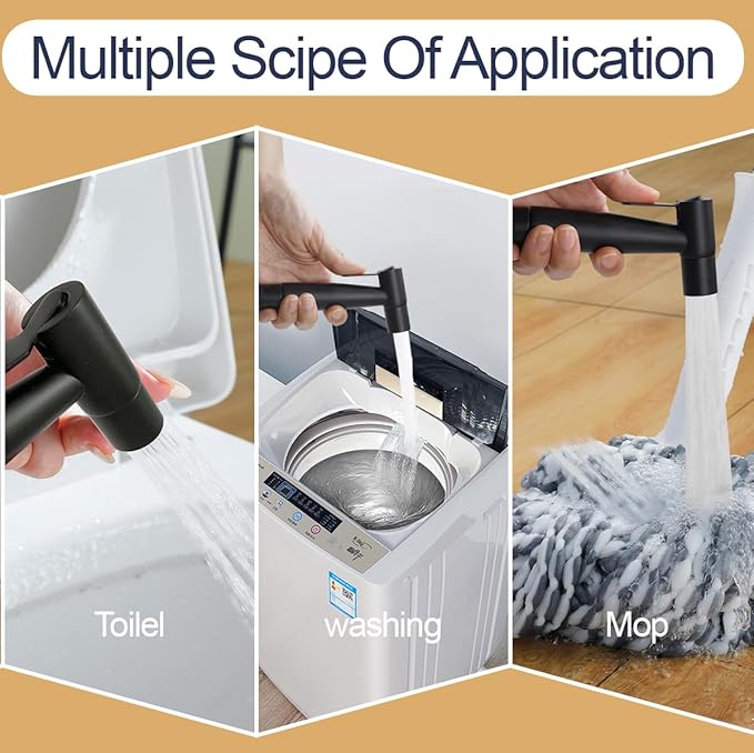 Black Bidet Sprayer Head, Stainless Steel Handheld Shattaf Toilet Jet Spray Attachment, Adjustable Water Pressure Cloth Diaper Sprayer for Baby, Hygiene Rinse Sprayer Head Only (1 Pack)