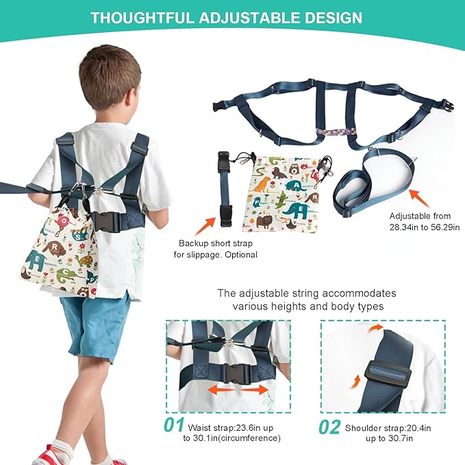 Safety Harness with Leash for Autism, Adjustable Walking Harness with Tether and Pouch, Prevent Autistic Special Needs ADHD Active Child Wandering and Eloping Outdoors, Child Elopement Leash