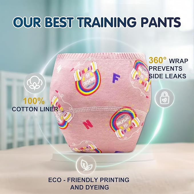 Upairy Training Pants for Girls Boys,Toddler Potty Training Underwear,Leakproof Reusable Kid Confident Panties,Children's Potty Underwear 100% Cotton for 2T-6T(4PCS,M)