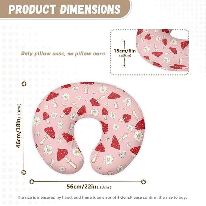 Mushroom and Daisy Nursing Pillow Cover for Baby Boy Girl Soft and Stretchy Safely Breastfeeding Pillow Cover Baby Essentials