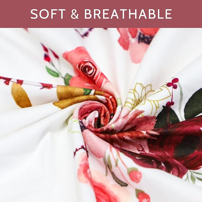 SWESEN Floral Nursing Pillow Cover for Baby Girl, Soft Organic Breastfeeding Pillow Slipcover, Burgundy Watercolor Flower