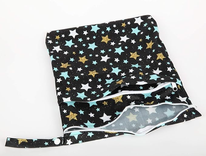 Wet Bag Baby Cloth Diaper Nappy Bag Reusable Washable With Two Zippered Pockets (Stars)