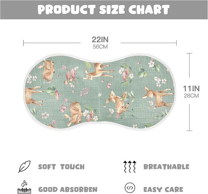 Deer Bird Mushroom Butterfly Flower Muslin Burp Cloths for Baby 2 Pack 100% Cotton Baby Washcloths Bibs for Boy Girl