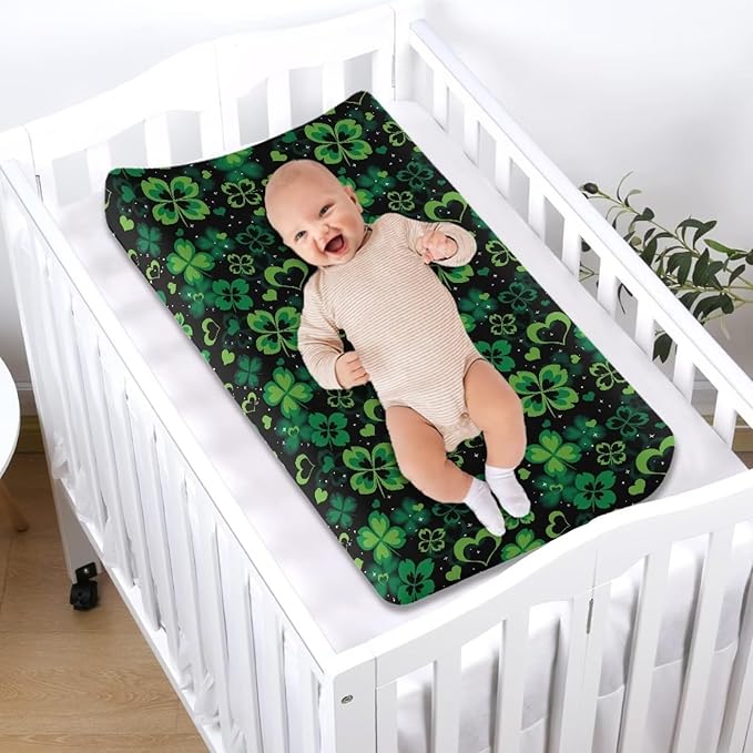 St. Patricks Day Party Decor St Patricks Day Baby Changing Pad Cover Heart Diaper Changing Pad Cover Black 32''*16'' Baby Girl Nursery Decor