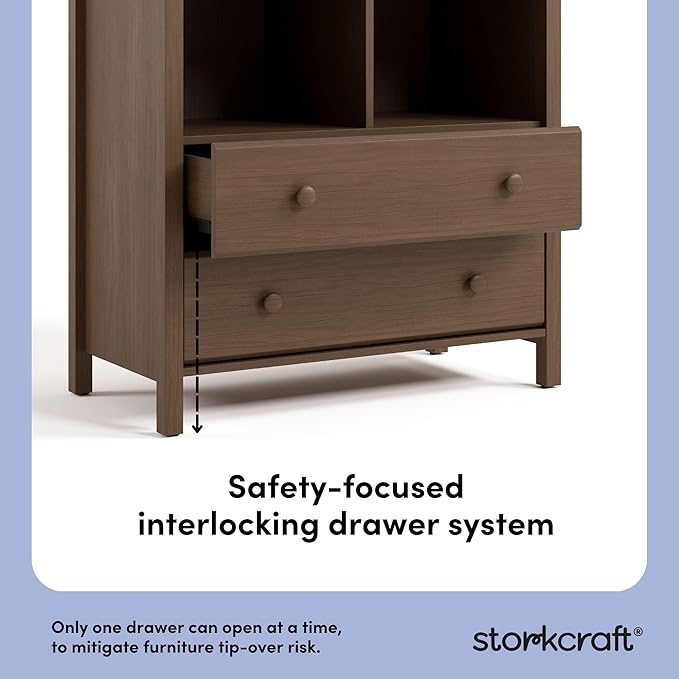 Storkcraft Alpine Nursery Changing Table Dresser Combo (Hazelnut) – GREENGUARD Gold Certified, Dresser for Nursery, Changing Table with Drawers, Removable Changing Table Topper