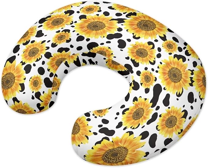 Sunflower & Cow Print Nursing Pillow Cases for Newborn Support for Breastfeeding, Bottle Feeding & Bonding Feeding Pillow Cover Stretchy Comfortable Pillow Slipcover Cover Only
