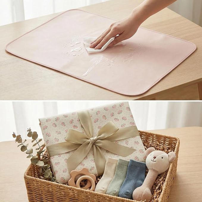 Baby Diaper Changing Pad, 19.7"x25.6" Waterproof Changing Pad Liners with 100% Muslin Cotton Front Top and Leather Back, Soft and Absorbent Portable Changing Mat for Travel, Changing Station