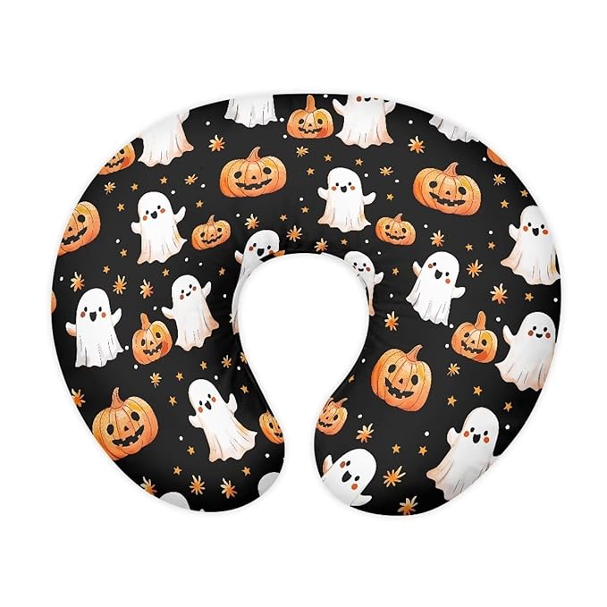 Halloween Cartoon Pumpkin and Ghost Nursing Pillow Cover Slipcover for Breastfeeding Pillows, Soft Breastfeeding Pillow Cover Stretchy Replaceable Pillow Cover Slipcover Halloween Decor