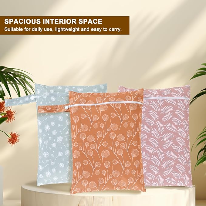 3 Pcs Wet Bags Storage Bags with Zipper Closure Waterproof Wet Storage Bag Wet Dry Bag for Swimsuits Baby Diapers (Style 2)