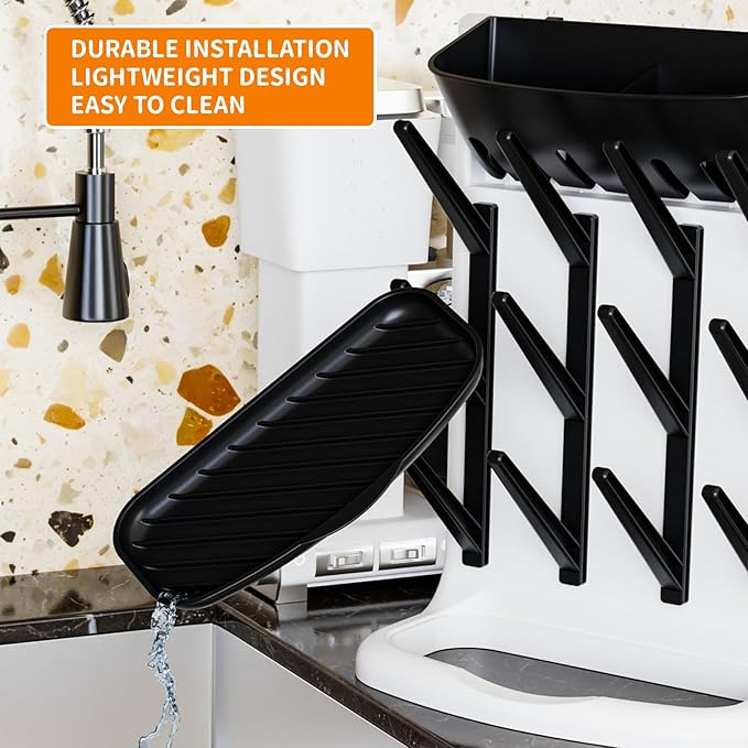 Yieach Larger Vertical Baby Bottle Drying Rack - BPA FREE - Space Saving Feeding Bottles Drying Rack Holder for Countertop,Baby Bottle Holder Storage Station for Pacifiers,Pump Accessories Stand,BLack