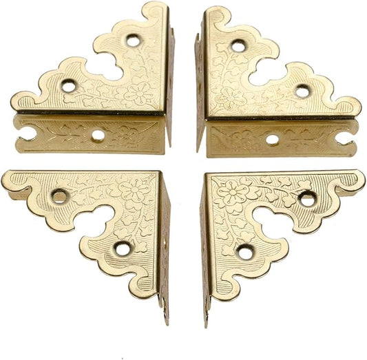 dophee 4Pcs Decorative Corner Protectors, Retro Style Edge Safety Guards Covers for Picture Frame Album Jewelry Box Gift Box Wooden Case Chest Tables Cabinet Furniture, 1.34"x1.34"-Gold