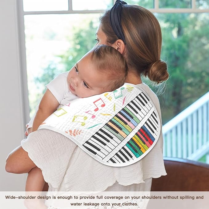Colorful Piano Keyboard Music Note Muslin Burp Cloths for Baby 1 Pack Soft 100% Cotton Baby Washcloths Bibs for Boy Girl